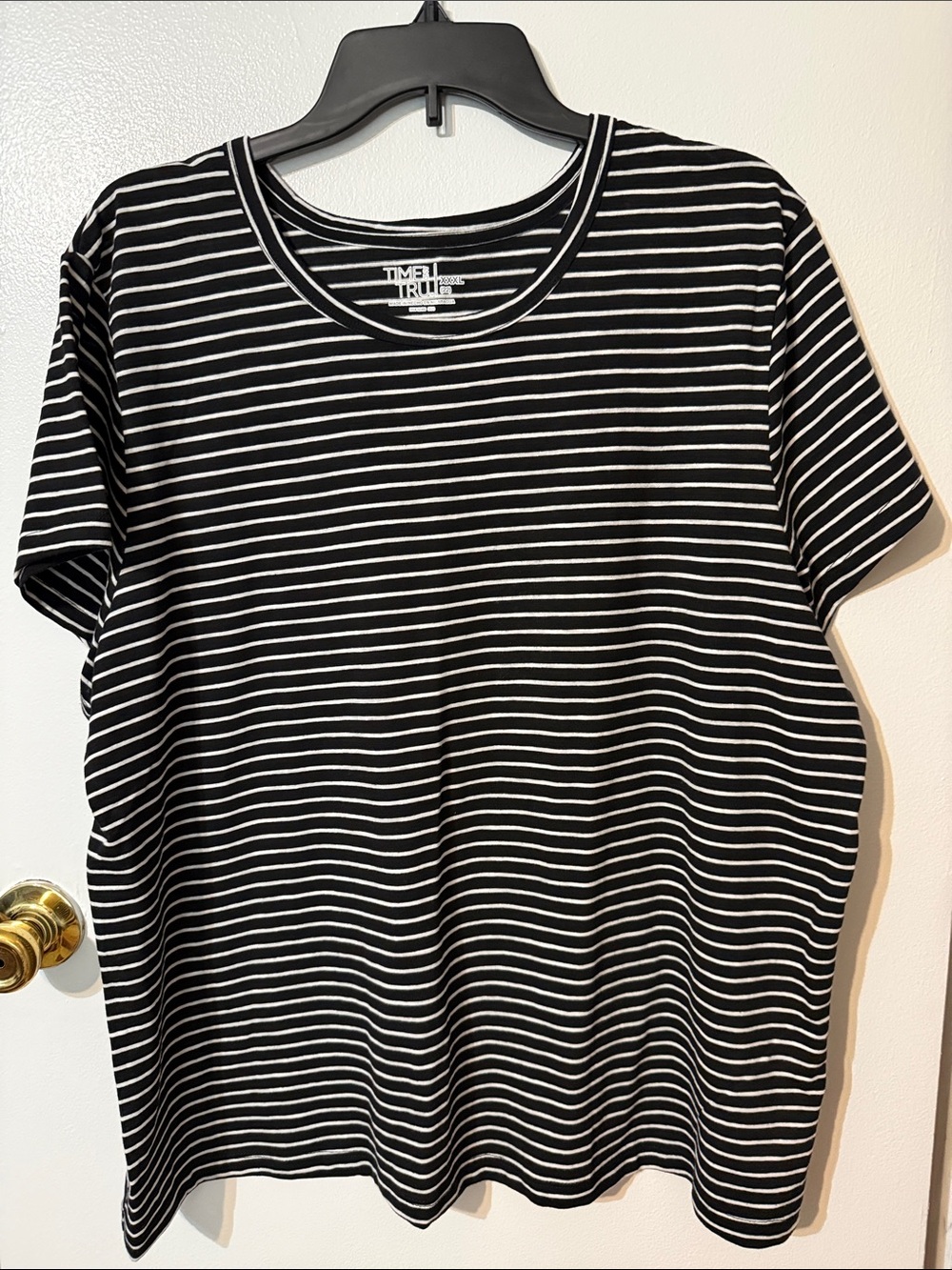 Time and Tru Black and White Striped Crew Neck Tee
